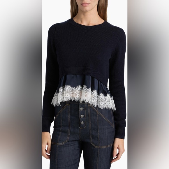 Cinq a Sept Zyla Lace-Trimmed Sweater